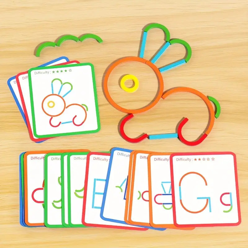 Jeu de Construction Magnétique – Cartes Modèles et Bâtonnets Colorés pour l’Apprentissage Créatif – STEM Montessori Enfants