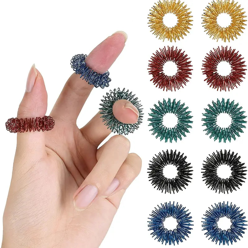 Anneaux de Massage Acupression pour Doigts – Set Multicolore Anti-Stress, Stimulation des Points d’Énergie, Bien-Être et Relaxation Quotidienne