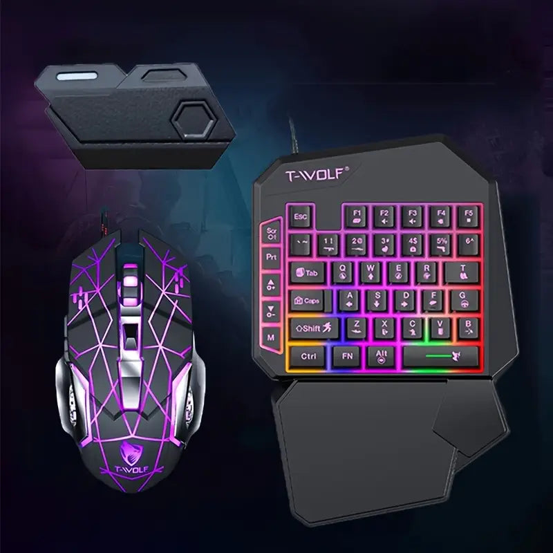 Combo Gaming Clavier Mécanique à Une Main & Souris LED – Kit Gamer pour PC et Mobile