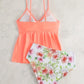 Bikini tankini à volants – Haut à bretelles corail et culotte taille haute à fleurs