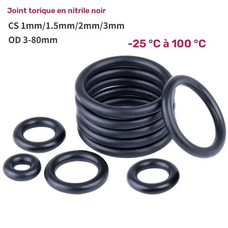 Joints Toriques en Nitrile Noir – Kit de Remplacement Étanche Résistant à la Chaleur (-25 °C à 100 °C)