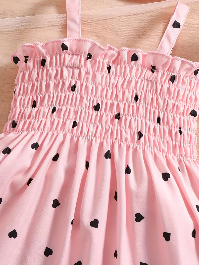 Robe Bébé Fille Été avec Chapeau Assorti – Tenue Légère à Motifs Cœurs