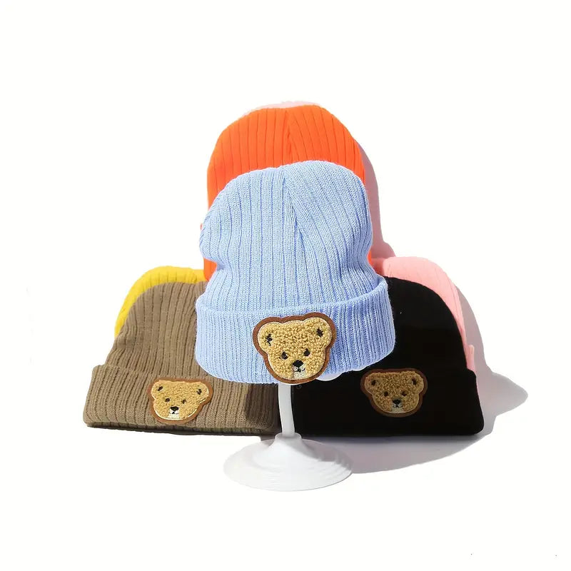 Bonnet Tricot Enfant avec Motif Ourson – Chapeaux et Casquettes Bébé Fille & Garçon | Hiver Chaud & Confortable