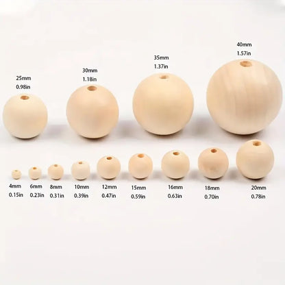 Perles en bois naturel – Rondes lisses pour création de bijoux DIY, décorations et loisirs créatifs