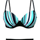 Bas de bikini taille haute gainant – Rayures multicolores et ceinture effet ventre plat pour silhouette affinée