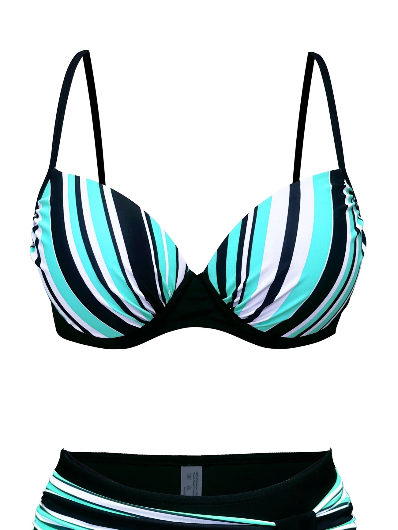 Bas de bikini taille haute gainant – Rayures multicolores et ceinture effet ventre plat pour silhouette affinée