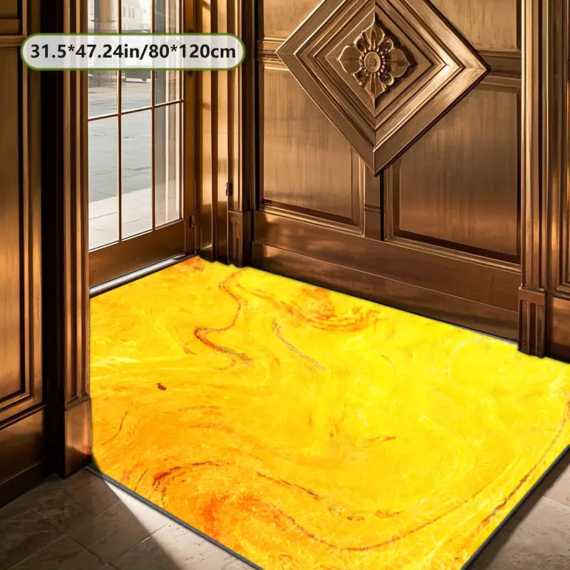 Tapis moderne jaune – Design marbre lumineux pour salon, chambre ou bureau