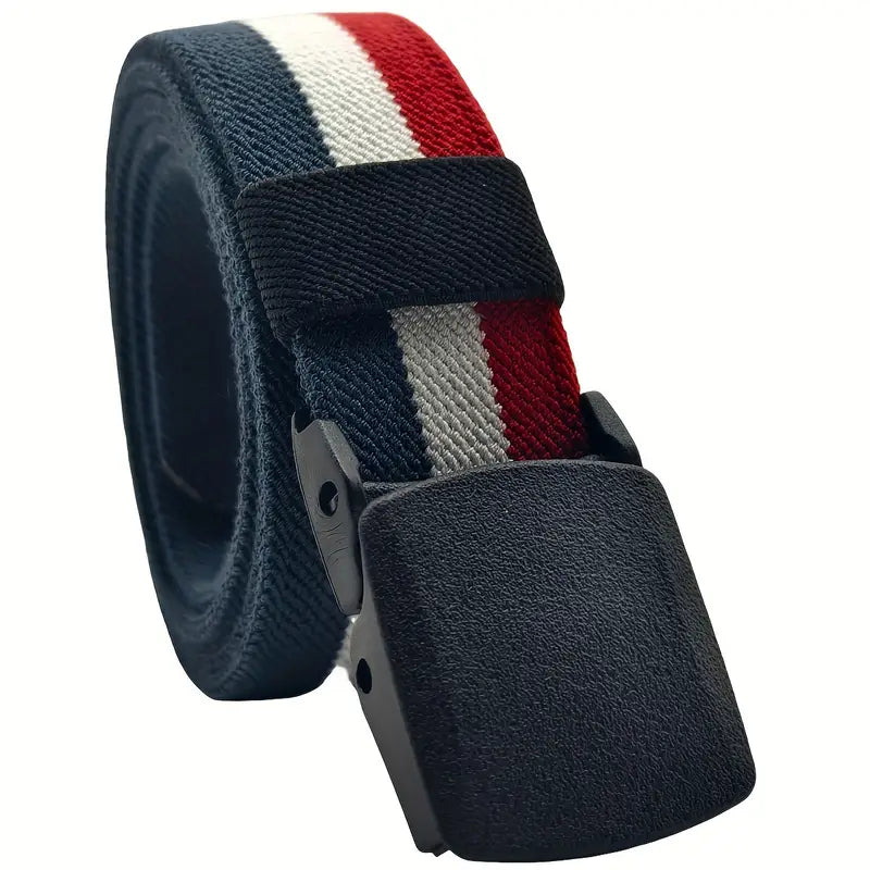 Ceinture homme tricolore en toile avec boucle automatique – Style décontracté et tendance