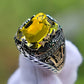 Bague homme vintage en argent avec pierre précieuse jaune – Bijou massif et élégant