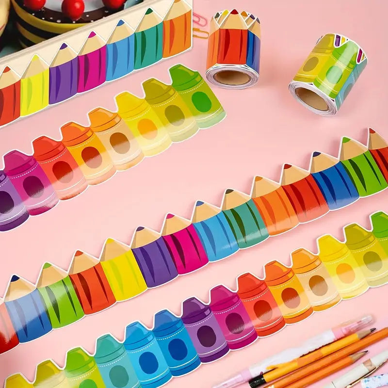 Stickers Crayon Multicolores – Rouleaux d’Autocollants Ludiques pour Décoration de Salle de Classe