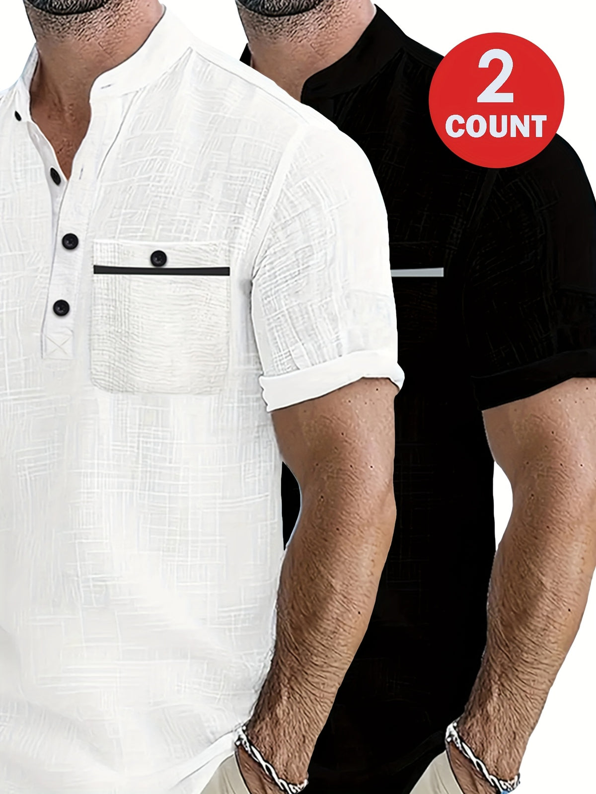 2 pièces Ensemble 100% Coton Chemise Homme Unie Légère Absorbant