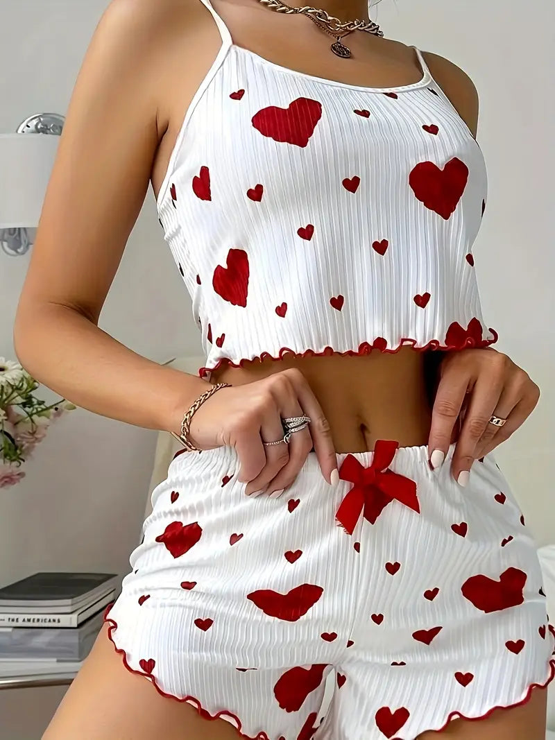 Pyjama Femme Deux Pièces Cœur – Sous-vêtements et Pyjamas Sexy & Confortables avec Débardeur et Short