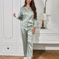 Pyjama Femme Satin Chic – Ensemble Long avec Chemise Boutonnée & Pantalon Fluide, Lingerie de Nuit Élégante et Confortable