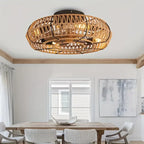 Ventilateur de Plafond LED avec Abat-Jour en Rotin Tressé