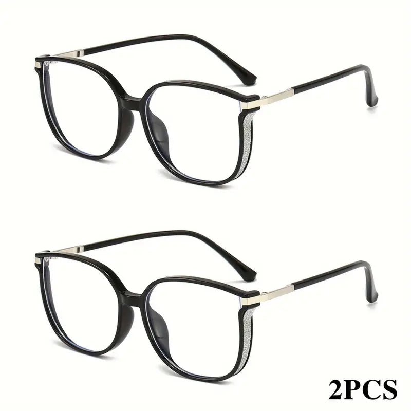 Lot de 2 lunettes de vue femme – Monture noire élégante avec détails métalliques