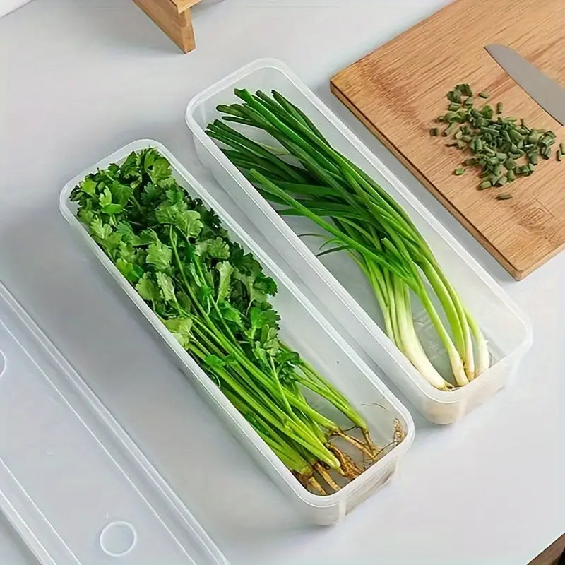 Boîte de Rangement Alimentaire Longue en Plastique – Conservation Fraîcheur pour Légumes et Herbes en Magasin