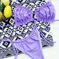 Bas de bikini violet froncé/noir à nouer – Coupe échancrée et tissu stretch pour sublimer les courbes