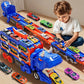 Camion transporteur dinosaure avec 12 voitures miniatures – Jouet véhicule enfant avec rampes de course et rangement