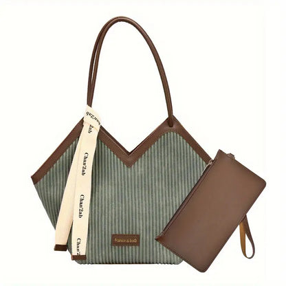 Sac Porté Épaule Femme Noir Géométrique avec Pochette Assortie – Élégant et Moderne