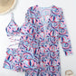 Ensemble 3 pièces de plage femme – Maillot, short et kimono assortis au style géométrique chic