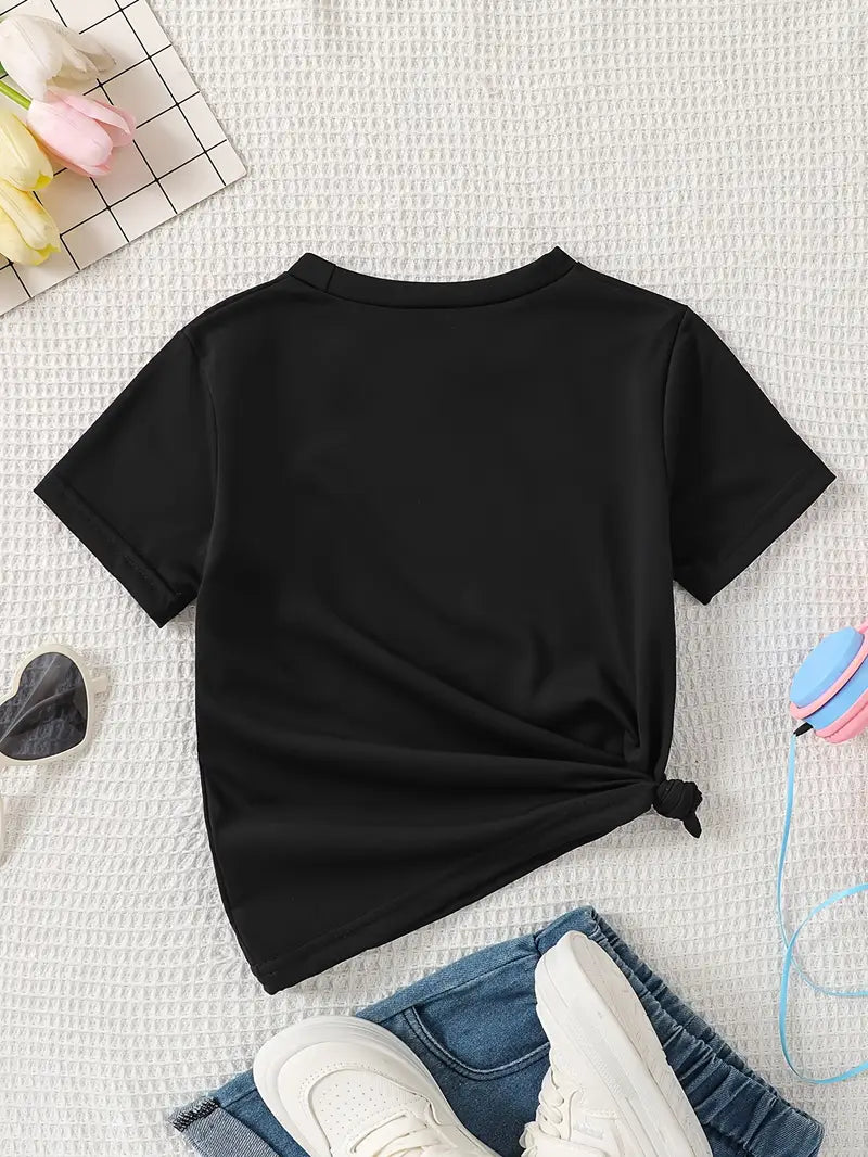 T-shirt fille violet avec imprimé cœurs blancs – Style tendance et mignon