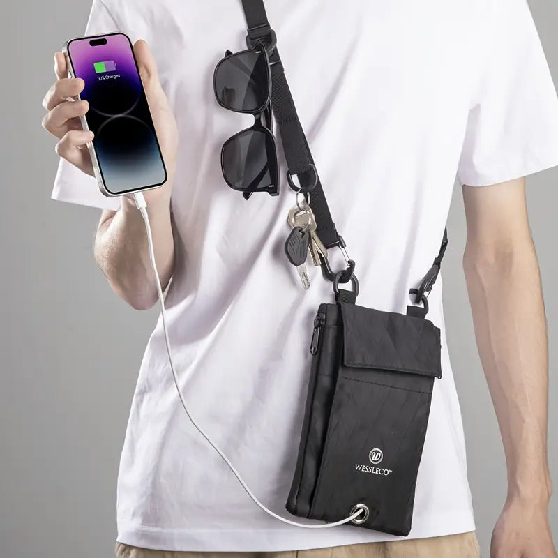 Sacoche tour de cou avec port USB Protège-passeport intelligent et antivol pour voyageur connecté