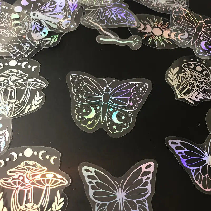 Autocollants Holographiques Papillon et Motifs Mystiques – Stickers Brillants pour Ordinateur Portable, Tablette et DIY