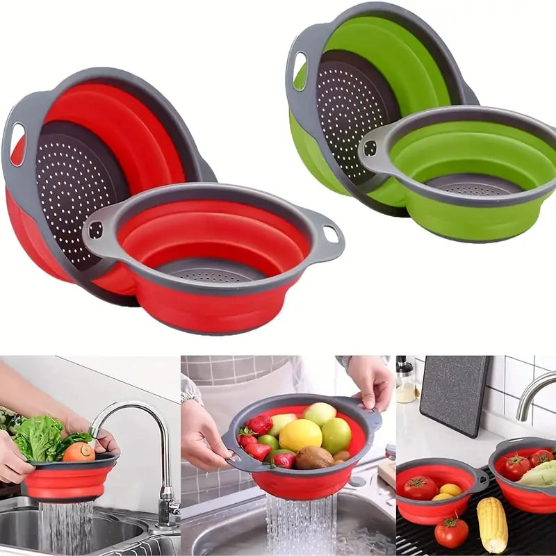 Passoires Pliables en Silicone – Lot de 2 Égouttoirs Extensibles pour Fruits, Légumes et Pâtes