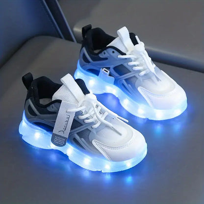 Baskets lumineuses fille rose et bleu – Chaussures de sport confort avec semelle LED