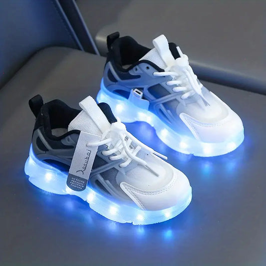 Baskets lumineuses fille rose et bleu – Chaussures de sport confort avec semelle LED