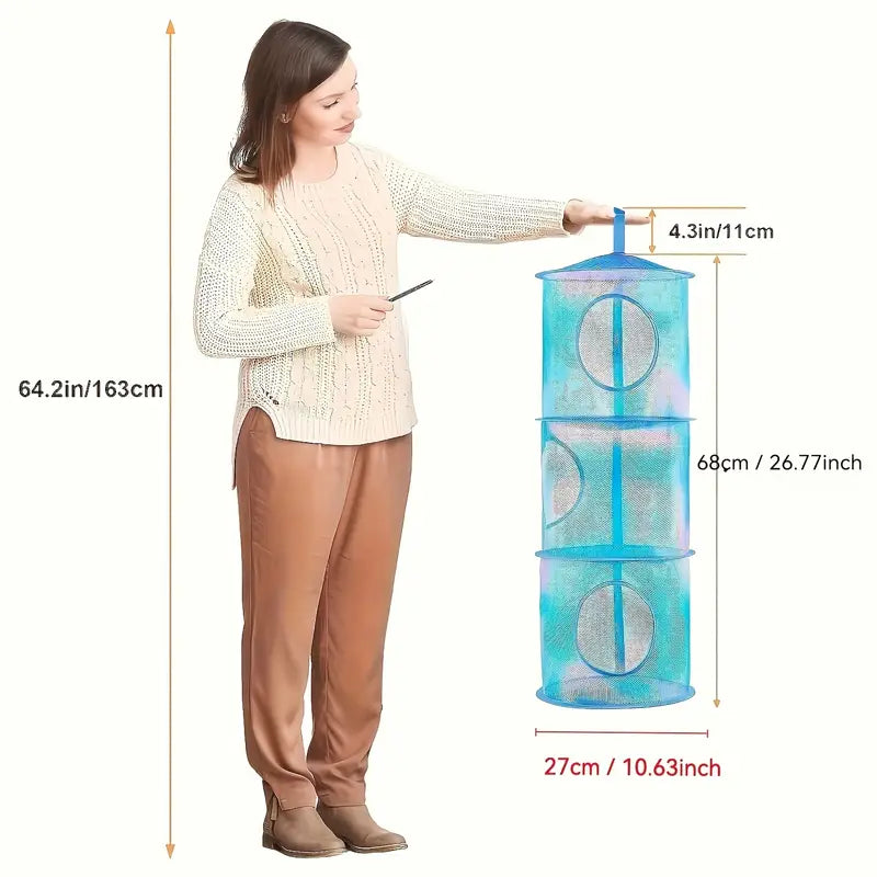 Filet de Rangement Suspendu Bébé à 3 Niveaux – Organisateur en Maille pour Jouets et Vêtements