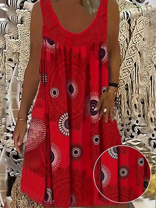Robe Femme Grande Taille – Détails en Dentelle et Imprimé Géométrique