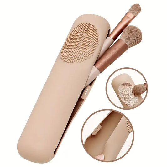 Étui de Rangement Portable pour Pinceaux de Maquillage – Boîte Rigide avec Nettoyeur Intégré