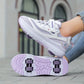 Chaussures de sport fille – Baskets à roulettes violettes et blanches avec motifs fleuris tendance