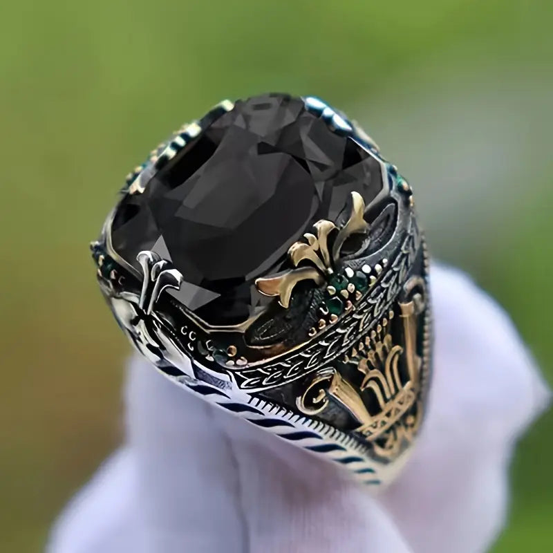 Bague homme vintage en argent avec pierre précieuse jaune – Bijou massif et élégant