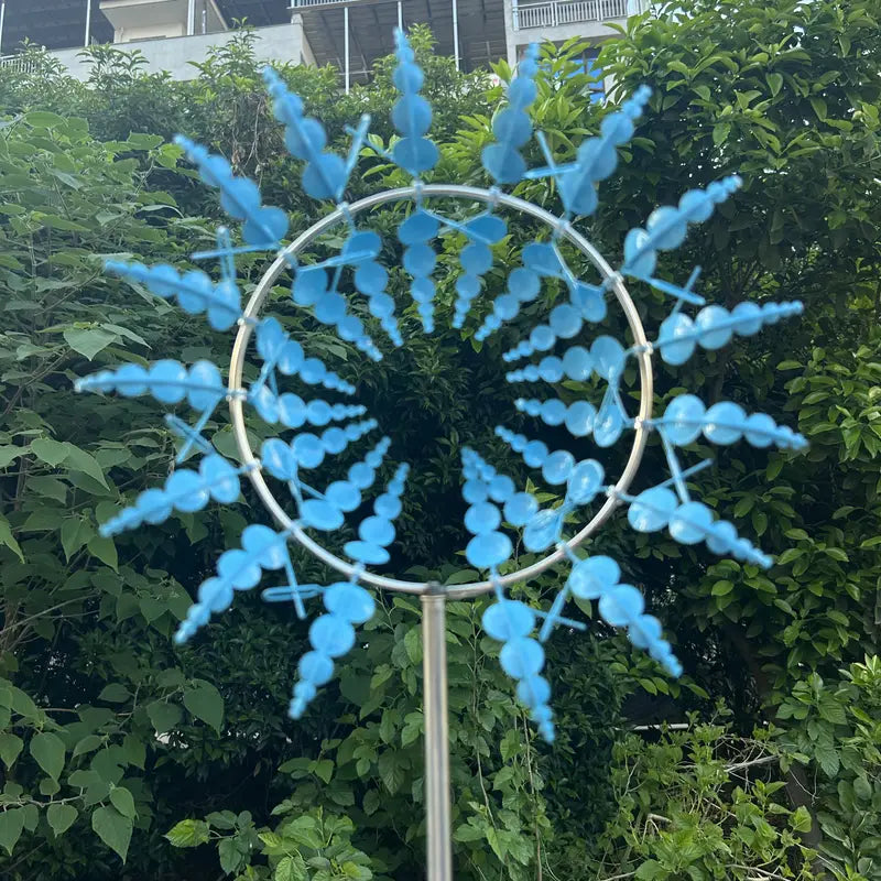 Sculpture de Jardin Éolienne Solaire Multicolore – Spinner Métallique Design avec Perles Lumineuses pour Décoration Extérieure