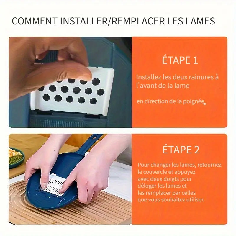 Mandoline de Cuisine 12 en 1 avec Râpe et Bac Collecteur – Coupe-Légumes Sécurisée et Pratique