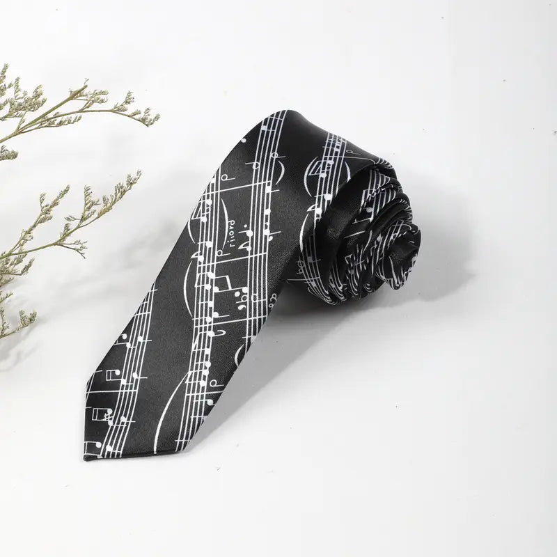 Cravate noire homme à motifs notes de musique roses – Accessoire élégant pour musiciens et soirées habillées
