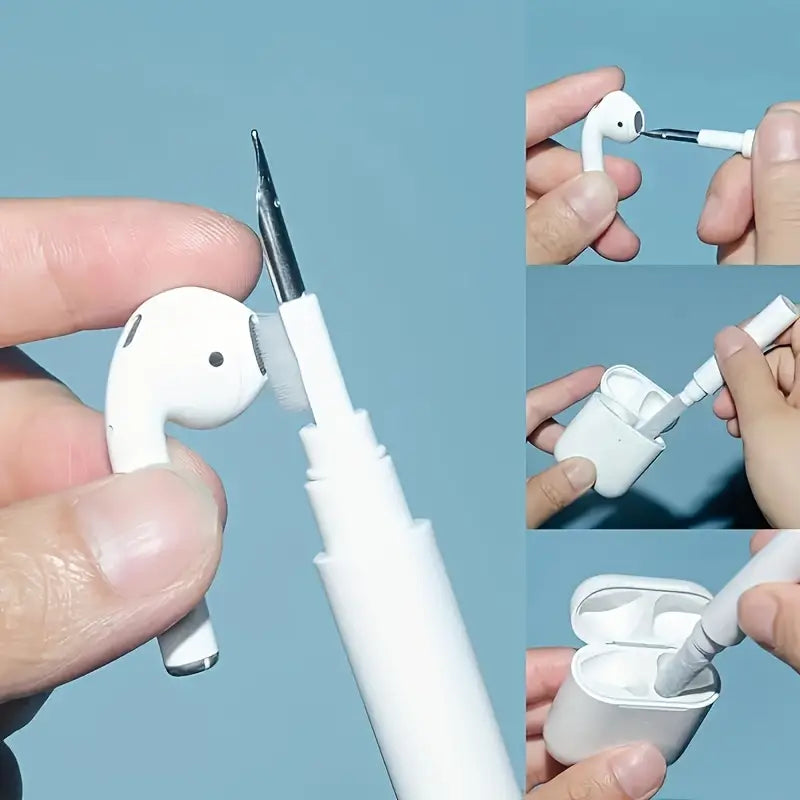 Stylo de Nettoyage 3-en-1 pour Écouteurs et Boîtiers – Brosse, Pointe et Chiffon pour AirPods et Casques Sans Fil