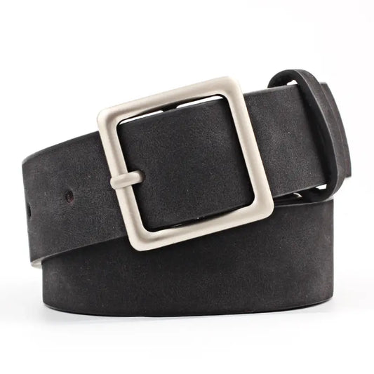 Ceinture femme en cuir marron avec boucle carrée argentée – Style classique et élégant