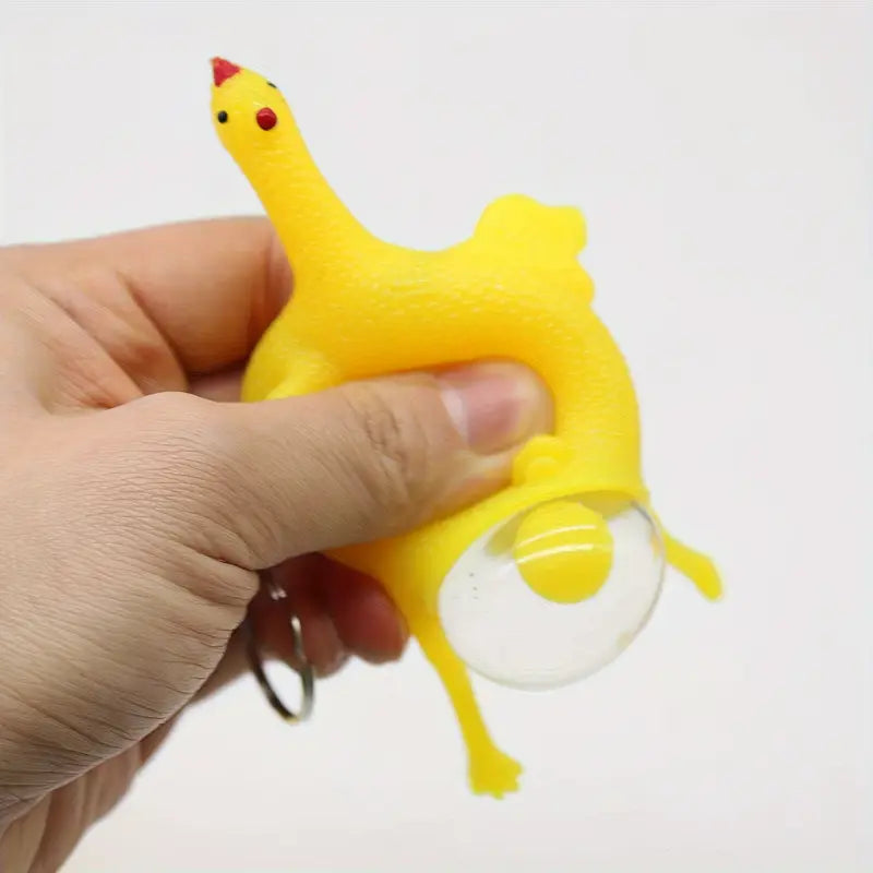 Porte-clés poulet extensible en caoutchouc – Jouet fantaisie rigolo et anti-stress