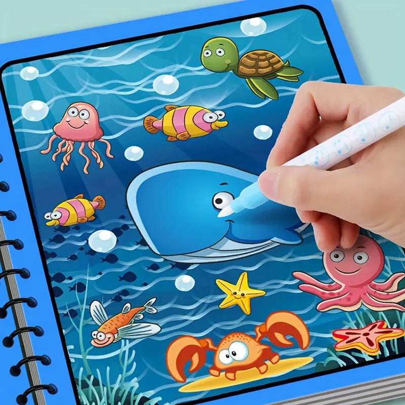Livre Magique à l’Eau pour Enfants – Cahier Réutilisable de Dessin Sans Tache avec Stylo à Eau