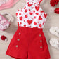 Chemise fille été sans manches motif papillons avec short violet chic