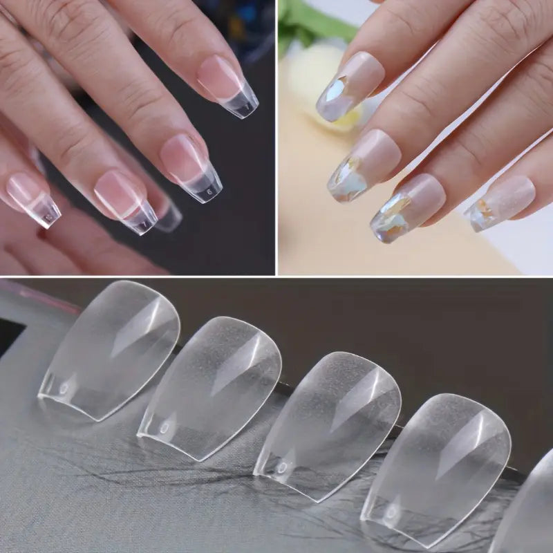 Kit Faux Ongles Carrés Transparente – Capsules Ongles Courts en Acrylique, 240 Pièces avec Boîte de Rangement