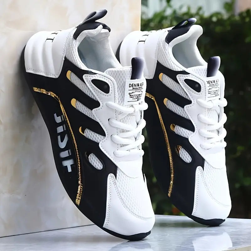 Chaussures de sport homme blanches et noires – Baskets respirantes légères au design moderne