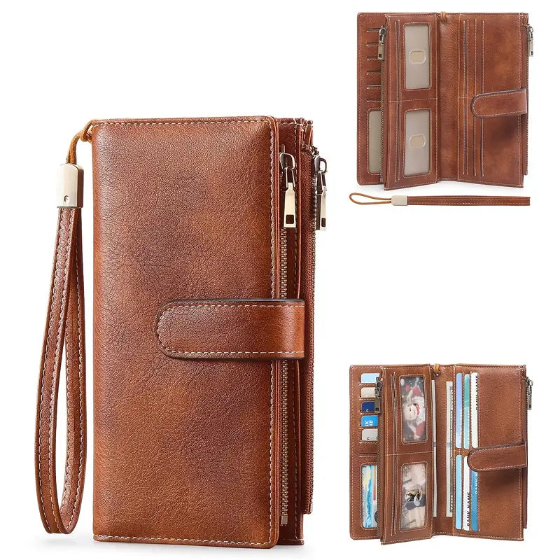 Portefeuille homme en cuir avec dragonne Ultra pratique, grande capacité et fermeture zippée sécurisée