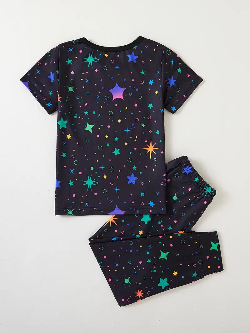 Ensemble fille licorne 2 pièces – T-shirt et pantalon bleu nuit imprimé étoiles