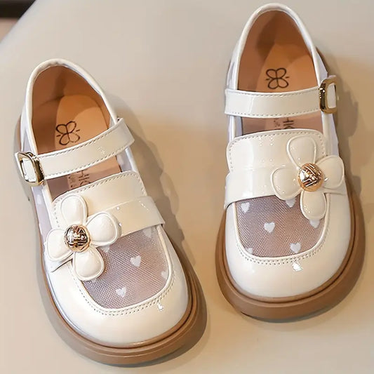 Chaussures fille élégantes blanches avec fleur – Mocassins sans lacets confortables pour cérémonies et fêtes