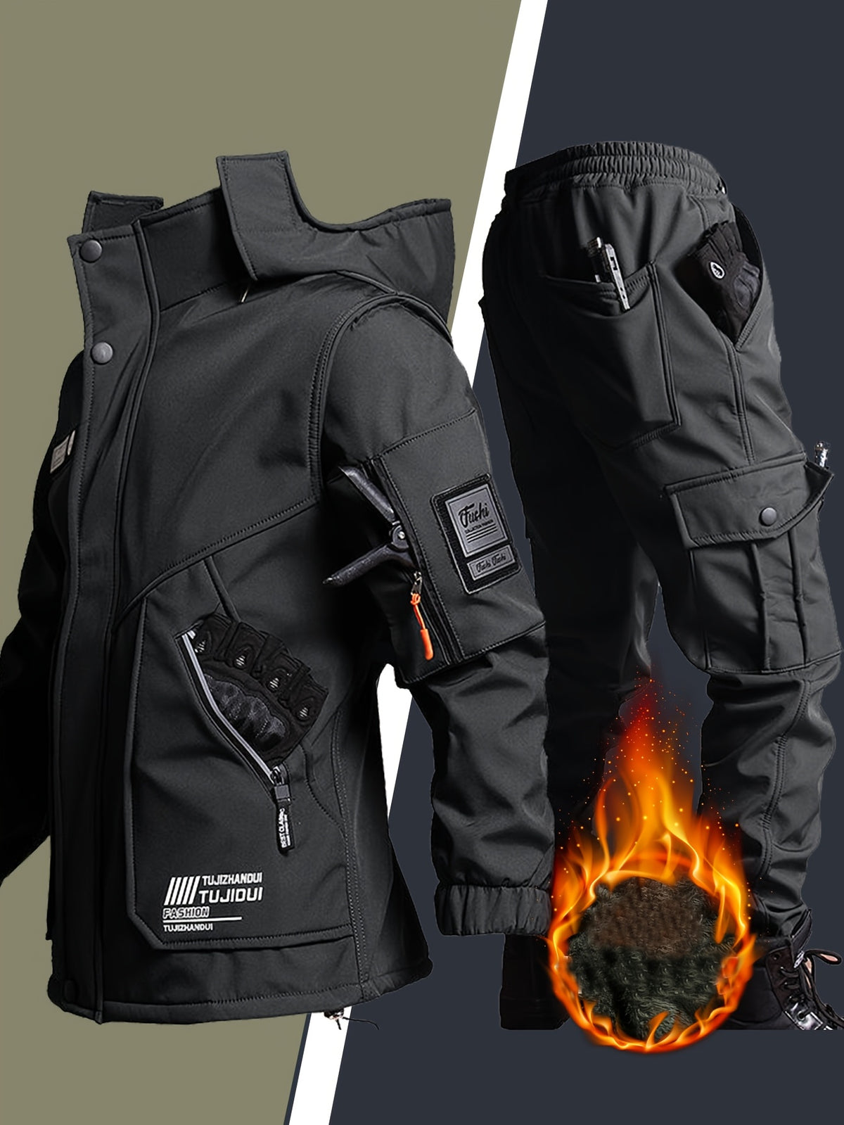 Ensemble d'hiver chaud en polaire épaisse pour hommes