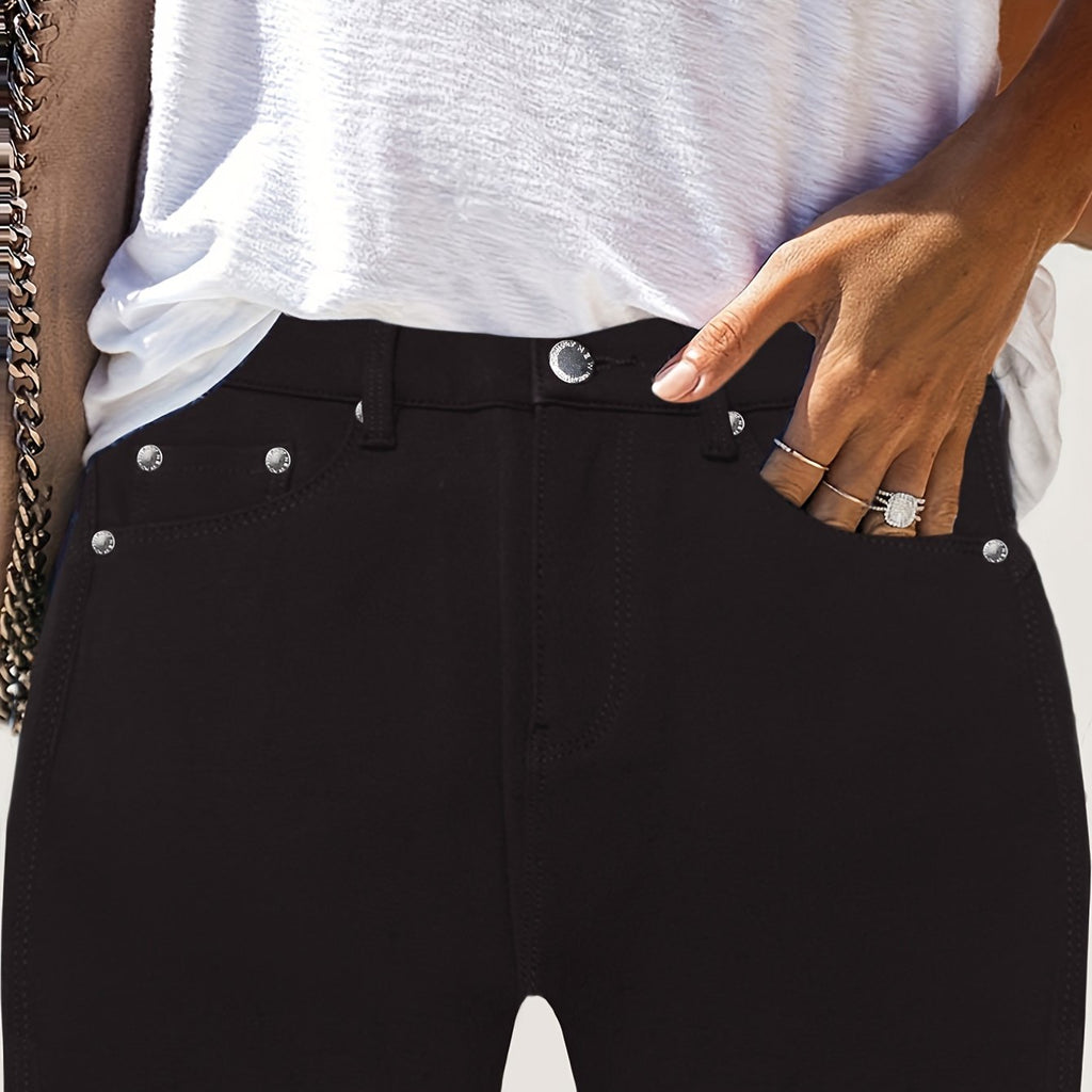 Jean Femme Taille Haute – Coupe Skinny & Boutons Métalliques